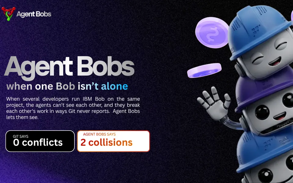Agent Bobs cover: Git says 0 conflicts, Agent Bobs says 2 collisions