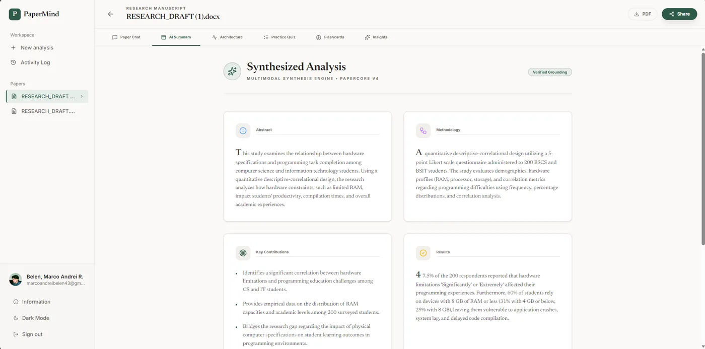 PaperMind app — AI research paper assistant