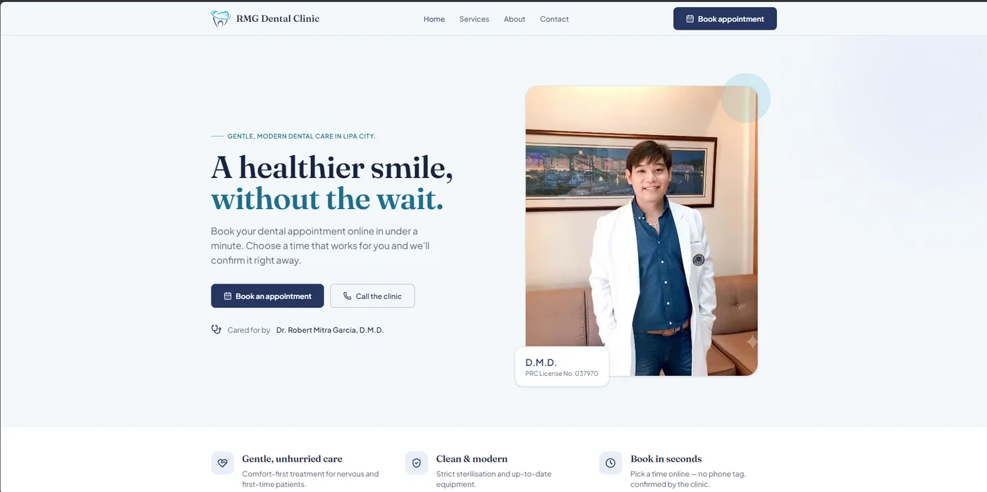 RMG Dental Clinic — booking website and clinic management system